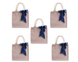 5x Bridesmaid Gift Bag Burlap Tote Beach Travel Jute Satin Bow Wedding Shopping Bag