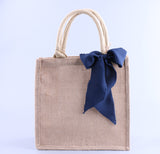 Bridesmaid Gift Bag Burlap Tote, Beach Travel Jute Satin Ribbon Weddin Grocery Bag