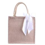 Bridesmaid Gift Bag Burlap Tote, Beach Travel Jute Satin Ribbon Weddin Grocery Bag