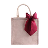 Custom Name Burlap Tote Bag Satin Bow Wedding Bridesmaid Beach Bag Teacher Gifts