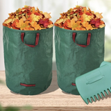 Reusable Yard Waste Bags 2Pack Heavy Duty Lawn & Leaf Bags with Gardening Gloves, Standable Garden Bag with 4 Handles for Leaves, Camping & Recycling