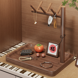 Personalized Solid Walnut Key Tray with Hooks, Wooden Catch All Dish for Entryway Table, Multi-Functional Holder Stand for Keys, Wallet, Watch, Phone & Jewelry