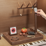 Personalized Solid Walnut Key Tray with Hooks, Wooden Catch All Dish for Entryway Table, Multi-Functional Holder Stand for Keys, Wallet, Watch, Phone & Jewelry