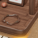 Personalized Solid Walnut Key Tray with Hooks, Wooden Catch All Dish for Entryway Table, Multi-Functional Holder Stand for Keys, Wallet, Watch, Phone & Jewelry