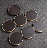 Personalized Wooden Coasters Set of 6, Custom Engraved Heavy Brass & Copper Edge Coasters for Drinks, Includes Storage Tray - Unique Housewarming Gift for Tea Lovers, Coffee Drinker, or Home Bar