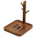 Personalized Solid Walnut Key Tray with Hooks, Wooden Catch All Dish for Entryway Table, Multi-Functional Holder Stand for Keys, Wallet, Watch, Phone & Jewelry