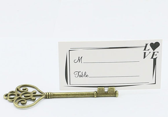 Bulk Small Vintage Skeleton Key Shaped Place Card Holder Wedding Favors