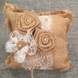 Handmade Burlap Ring Pillow with Lace