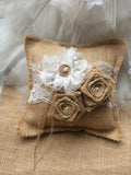 Handmade Burlap Ring Pillow with Lace