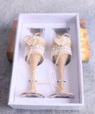 Wedding Toasting Glasses Rustic Decor Burlap Flutes Bride Groom (Set of 2)