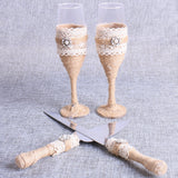 Wedding Toasting Glasses Flutes Cake Knife Serving Set Rustic (Set of 4)