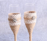 Wedding Toasting Glasses Flutes Cake Knife Serving Set Rustic (Set of 4)