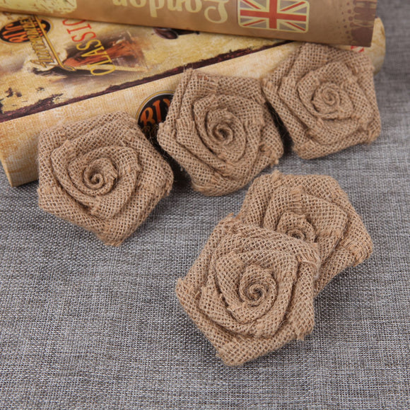 30pcs Handmade Burlap Roses Flowers DIY Wedding Scrapbooking