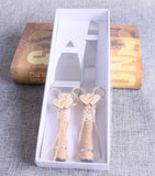 Rustic Wedding Cake Knife Serving Set Twine Burlap Lace (Set of 2)