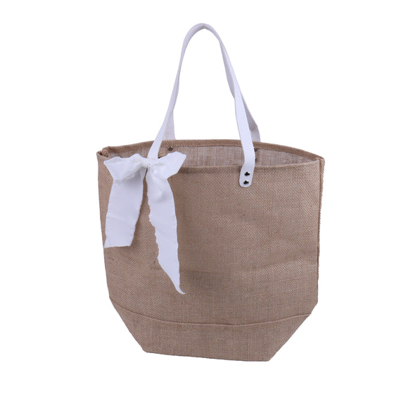 Burlap Jute Tote Handbag with Ribbon Bridesmaid Gift