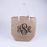 Personalized Burlap Tote Handbag with Ribbon Monogrammed Bridesmaid Gift
