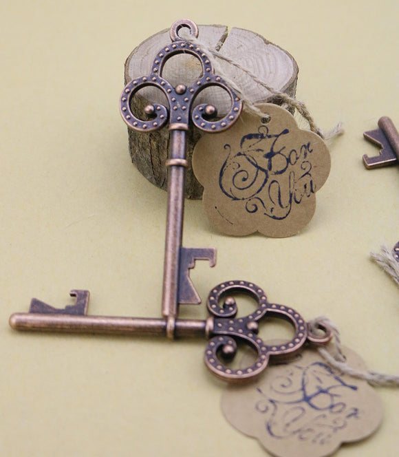 Wedding Favor Skeleton Key Bottle Opener with For You Tag Stamped - Copper