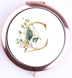 Compact Mirror with Monogram Initial Bachelorette Gift (Rose Gold)