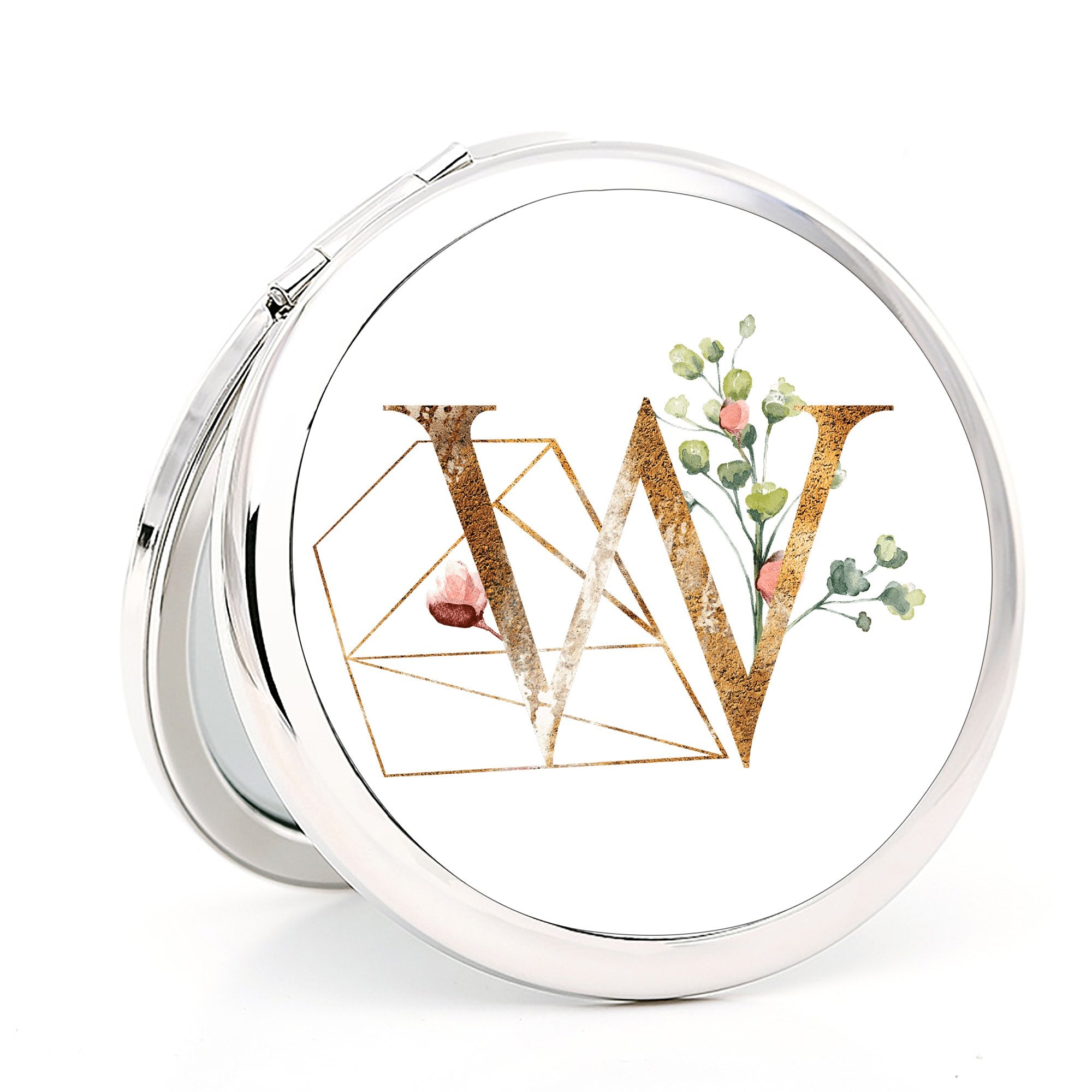 Compact Mirror with Monogram Initial Pocket Mirror Bachelorette Bridesmaid  Gift (Silver, Initial: K)