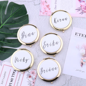 Personalized Gold Compact Mirror Your Custom Name Floral Bridesmaid Gift