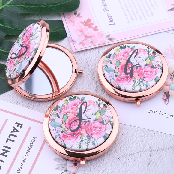 Personalized Rose Gold Compact Mirror Floral Handheld Mirror