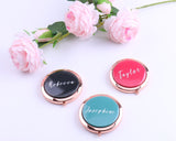 Personalized Gold Compact Mirror Your Custom Name Floral Bridesmaid Gift