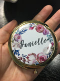 Personalized Compact Mirror Your Name Watercolor Wreath