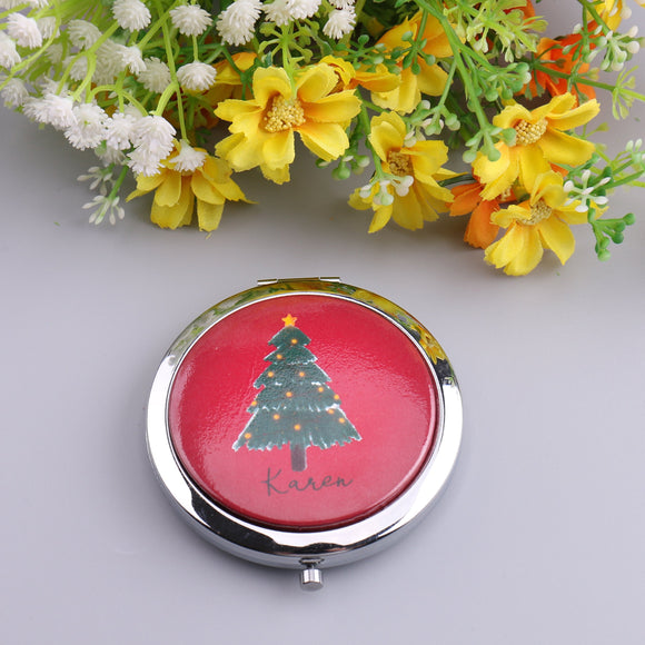 Personalized Compact Mirror Your Name Christmas Tree Holiday Gift