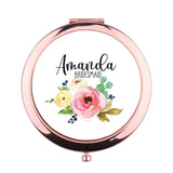 Personalized Floral Compact Mirror with Name Title Bridesmaid Bachelorette