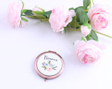 Personalized Floral Compact Mirror with Name Title Bridesmaid Bachelorette