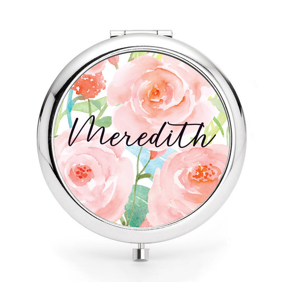 Personalized Floral Compact Mirror with Your Name Unique Gift for Her