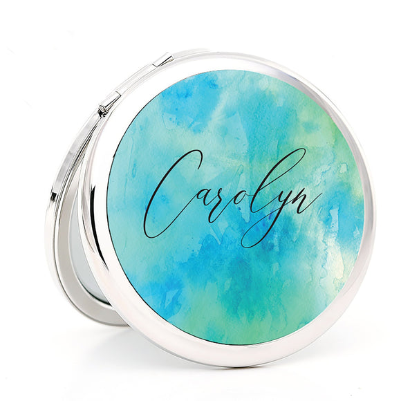 Personalized Watercolor Compact Mirror Customized Gift for Her Bridesmaid