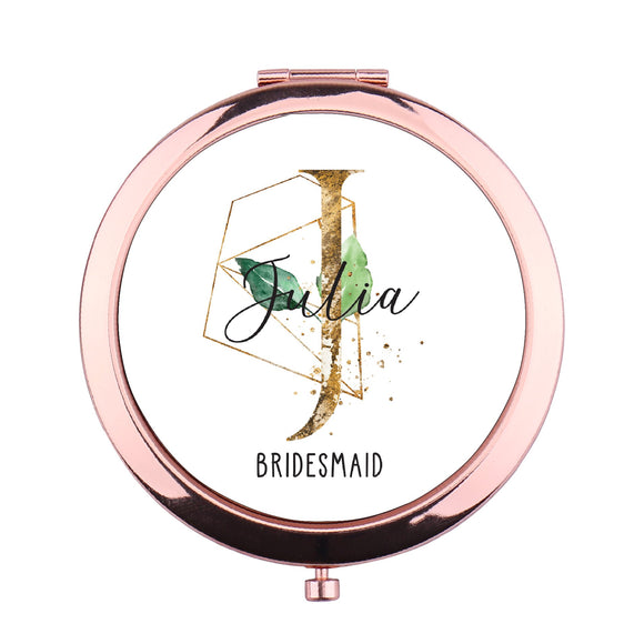 Personalized Compact Mirror with Floral Initial Background Your Name Gift
