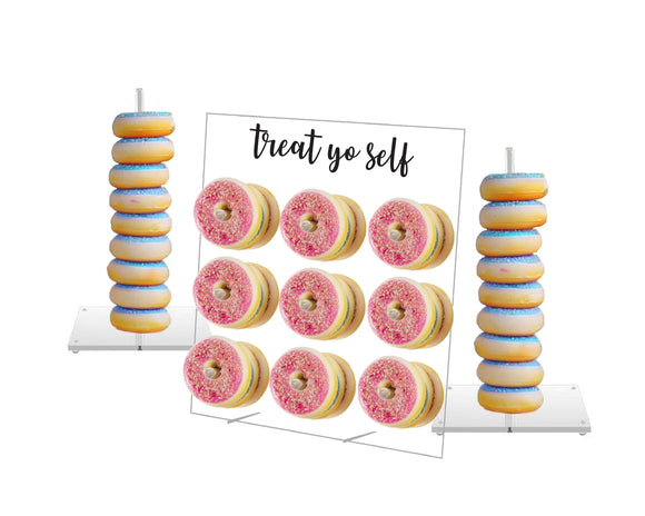 Set of 3 Acrylic Donut Stands, Donut Wall with Personalized Text Bagel Display Stand Towel