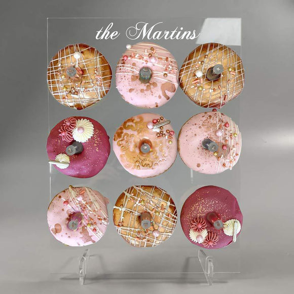 Acrylic Donut Wall with Personalized Text Sticker, Bagel Holder Display Stand