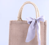 5x Bridesmaid Gift Bag Burlap Tote Beach Travel Jute Satin Bow Wedding Shopping Bag