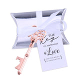 50x Rose Gold Bottle Openers Skeleton Keys with Candy Boxes Tags Wedding Favors Gifts