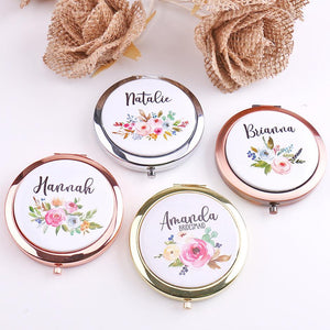 Personalized Floral Compact Mirror Bridesmaid Proposal Gift, Monogram Initials Wedding