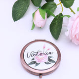 Personalized Compact Mirror Floral Flamingo Pink Folding Makeup Mirror Flower Girl Gift