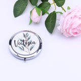 Personalized Compact Mirror Tropical Style Palm Leaves Folding Makeup Wedding
