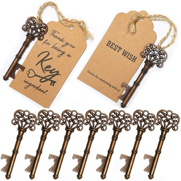 Aokbean 52pcs Kit Vintage Squelette Clé Ouvre-Bouteille Mariage - Cadeaux Invités Avec Cartes Et Porte-Clés Argent Ancien
