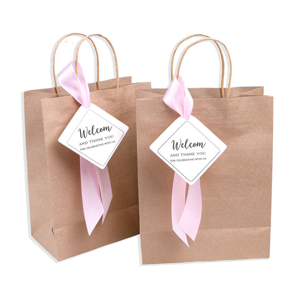 20x Kraft Paper Bags with Personalized Tags Ribbon Wedding Gift Favor Welcome Bags