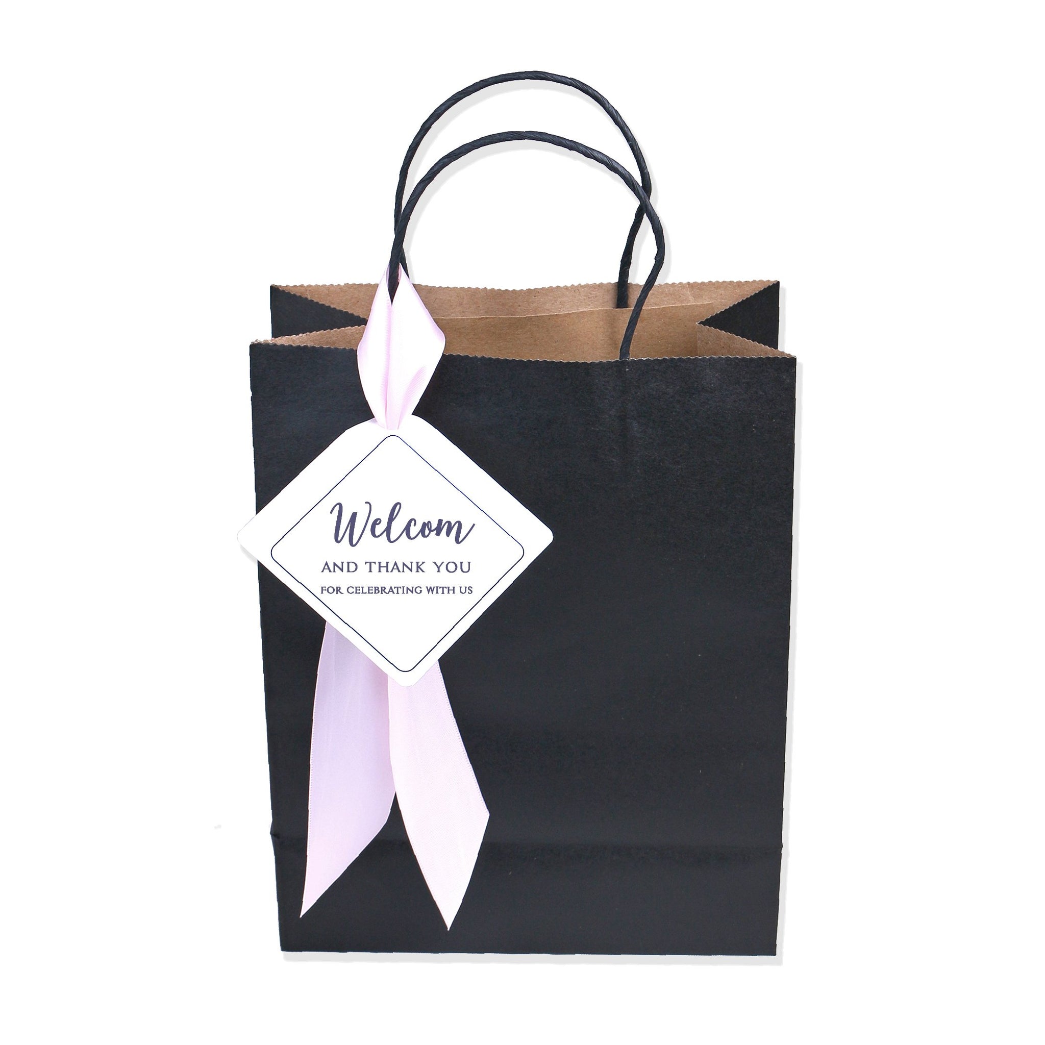 Purple & Gold Wedding Welcome Bags With Satin Ribbon Handles