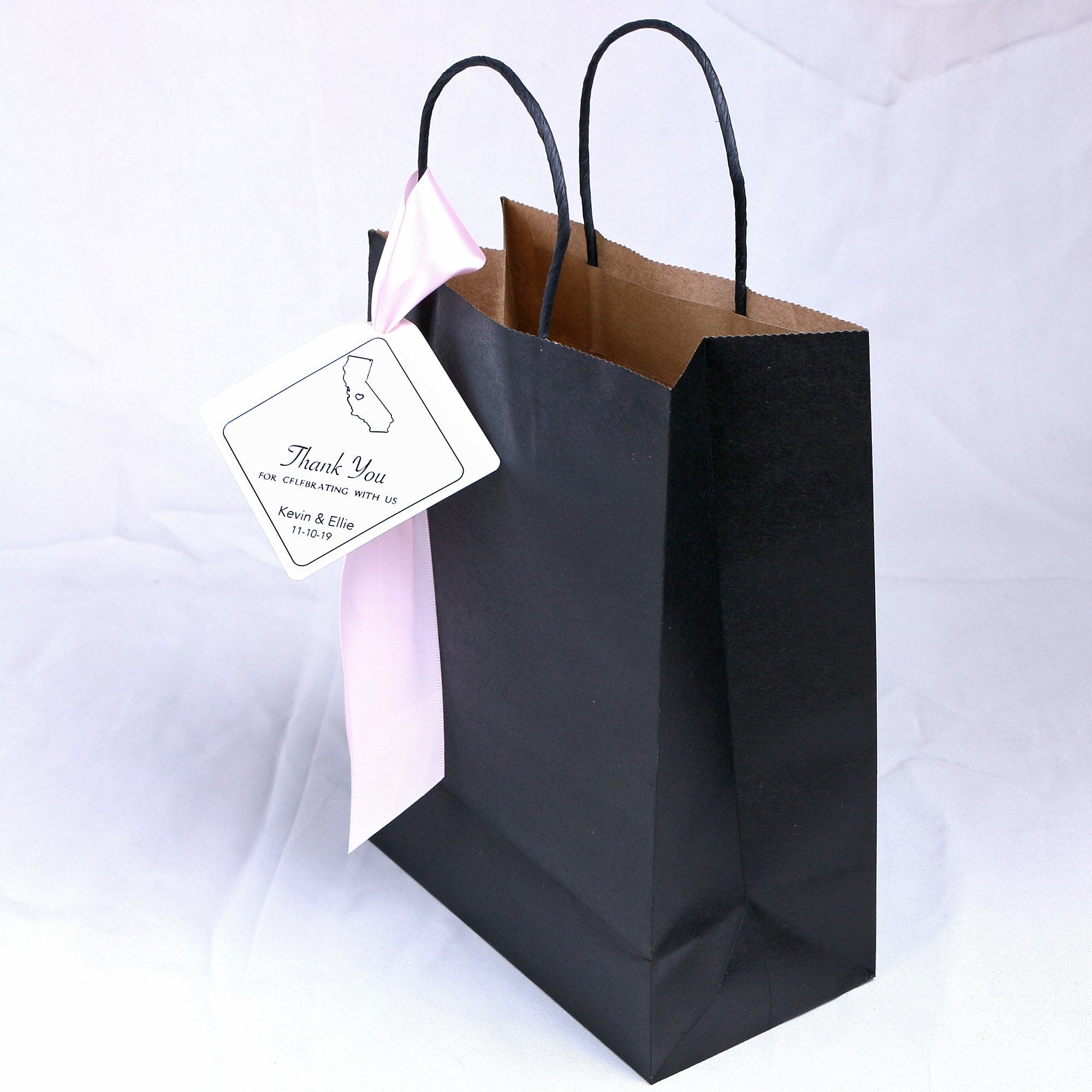 2x Kraft Paper Bags with Personalized Tags Ribbon Wedding Gift