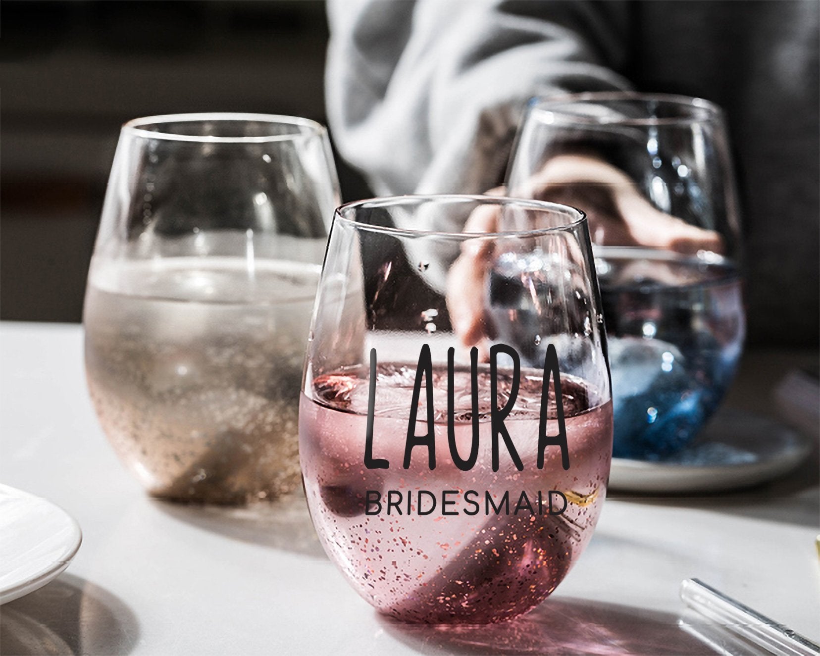 Personalized Wine Glass Bridesmaid Gift Wedding Bachelorette Favors Stemless Rose Gold Mother s Gift Starry Custom Monogram Cup Bridesmaid Proposal Wadbeev