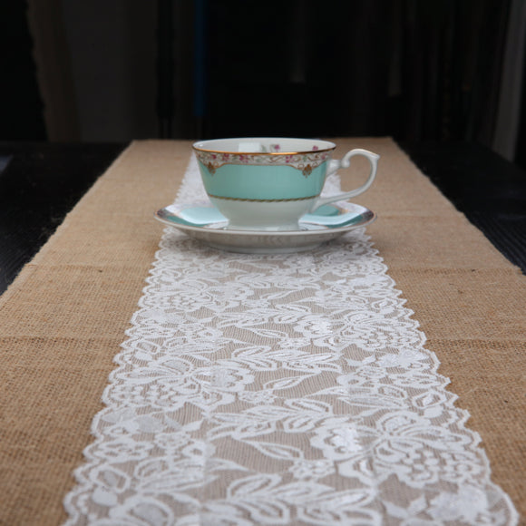 Natural Burlap Table Runner with Lace Rustic Decor