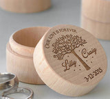 Personalized Wood Ring Holder Wedding Ring Bearer Engraved Gift Jewelry Box Rustic Chic