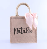 Customized  Burlap Tote Bag Satin Ribbon, Your Text Bachelorette Party Guests Welcome