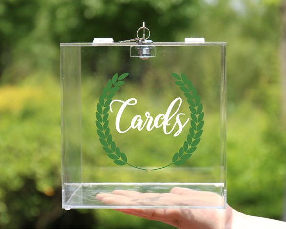 Acrylic Card Box with Lock Crystal Display Party Holder Keepsake (Cards and Wreath)