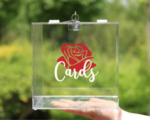 Acrylic Card Box with Lock Crystal Display Party Holder Keepsake (Cards and Rose)